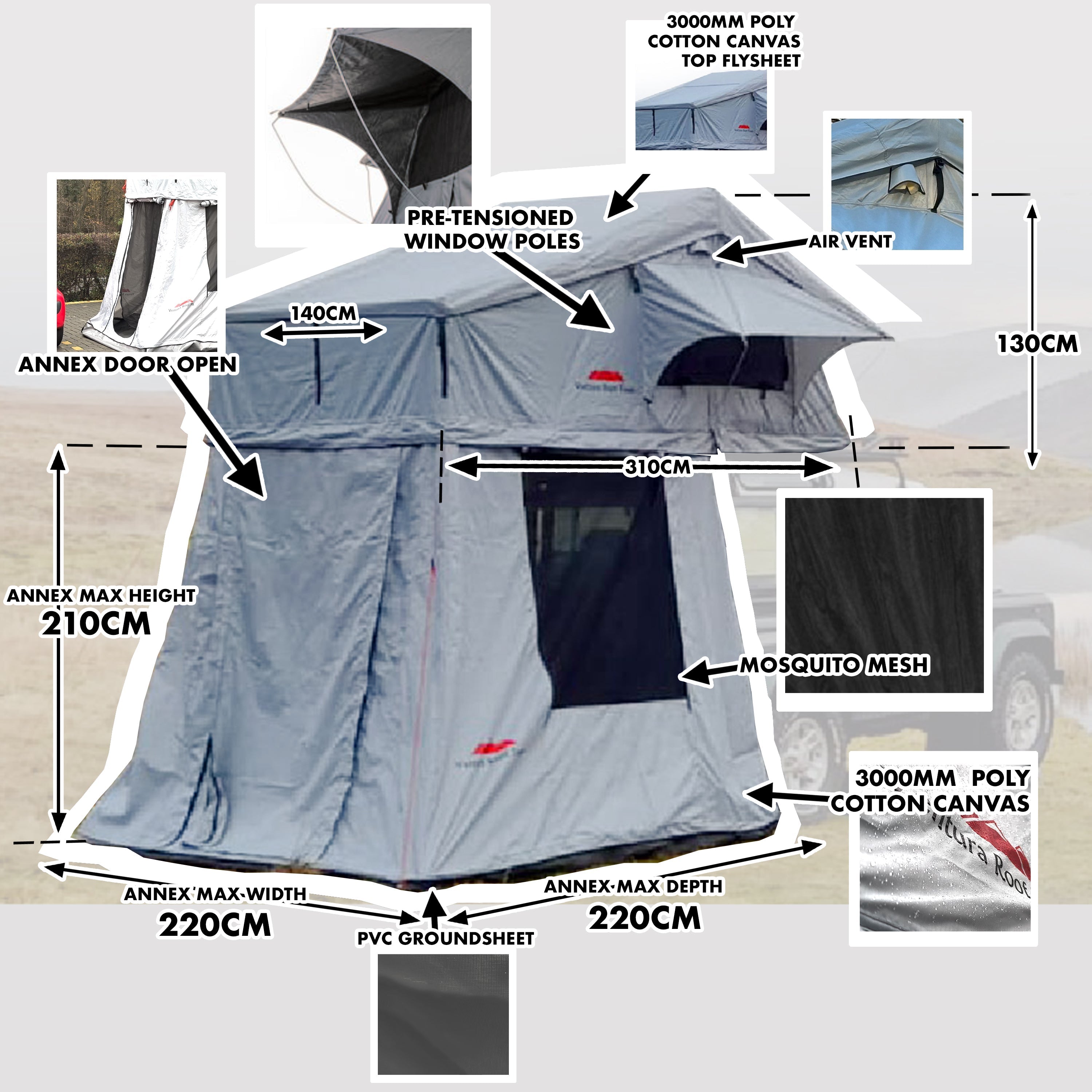 Extended Ventura Deluxe 1.4 Roof Top Tent + Annex (PRE ORDER)